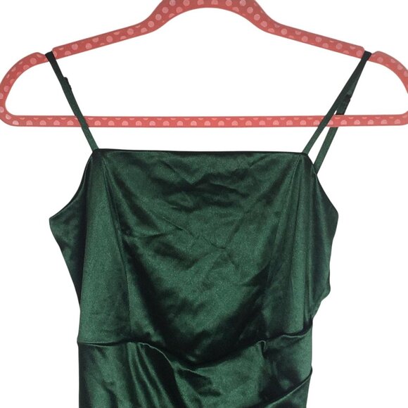 Holiday Fairy Dress Christmas Women Medium Green Satin Ruched Bodycon Mini Party - Picture 4 of 16